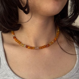 Dainty Madagascar Agate Beaded Choker: Handmade Gemstone Necklace