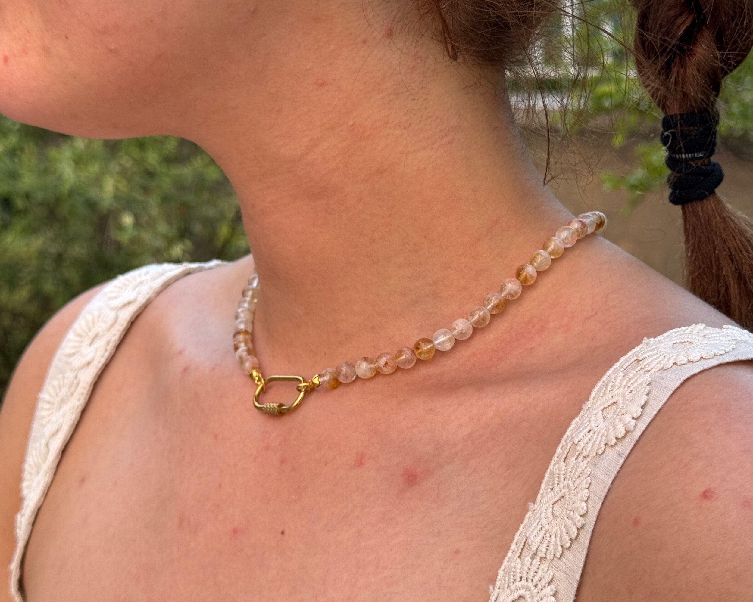 Citrine Beaded Necklace November Birthstone Natural Crystal Choker Statement Layering Boho Everyday Jewelry Unique Birthday Present for Her