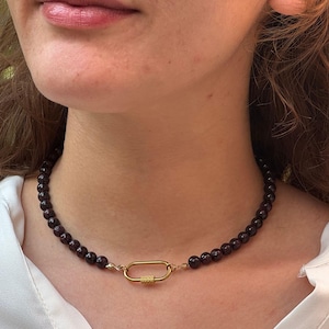 Burgundy Garnet Beaded Necklace Dainty January Birthstone Minimalist Necklace Layering Choker Handmade Gemstone Jewelry Unique Birthday Gift