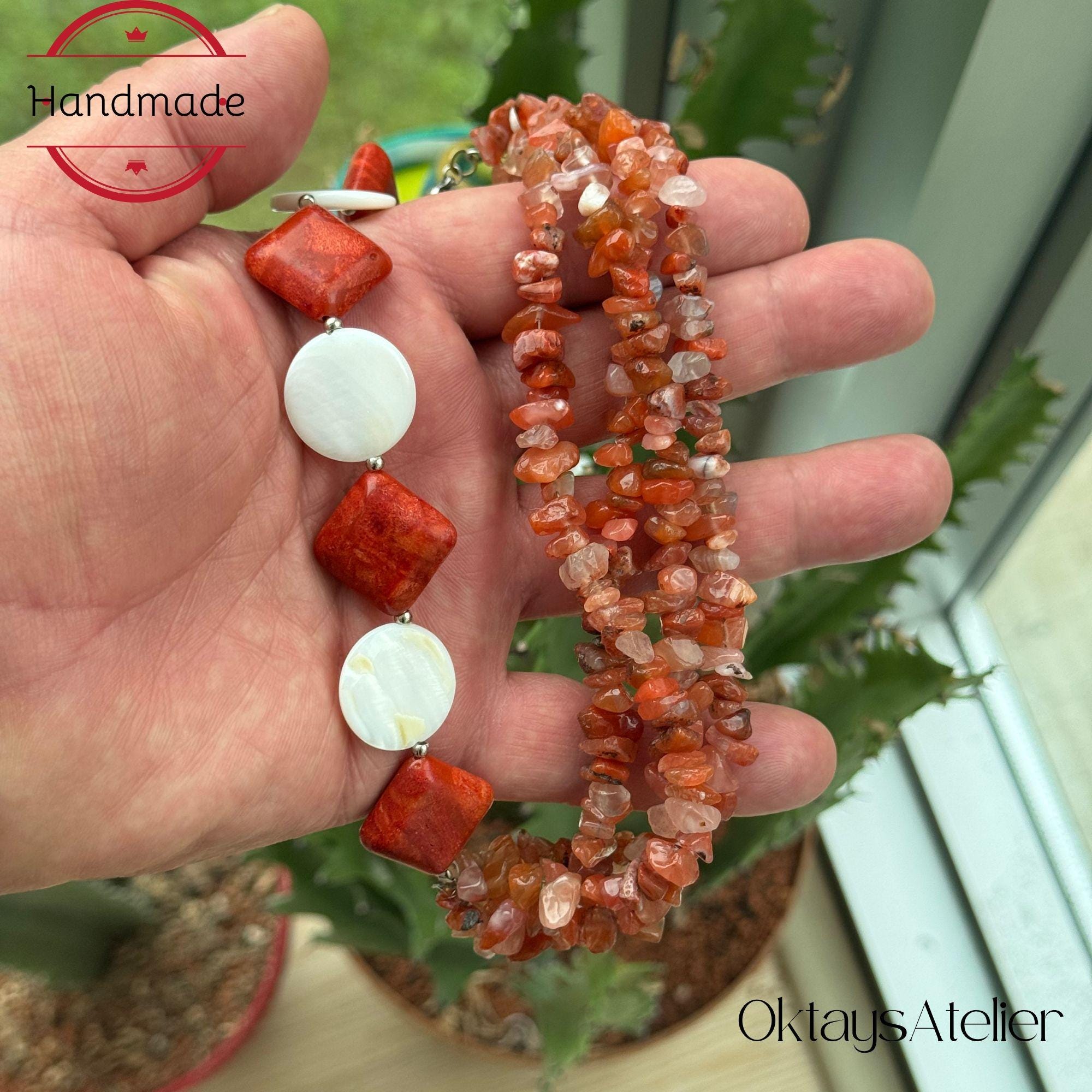 Accessoires & Daz Collier Ras De Cou En Perles De Corail Coloris Ocre