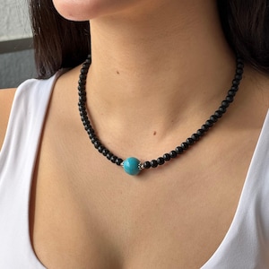 Black Onyx Beaded Choker Necklace, Turquoise Gemstone Choker, Dainty Onyx Handmade Jewelry, Beaded Necklace, Unique Gift for Woman