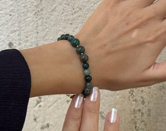 Moss Agate Beaded Bracelet, Crystal Bracelet, Dainty Bracelet, Handmade Gemstone Bracelet, Woman&#39;s Bracelet, Unique Gift For Her