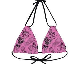 Haut de bikini triangle tête de mort ananas - Rose - réalisation sur commande - livraison gratuite