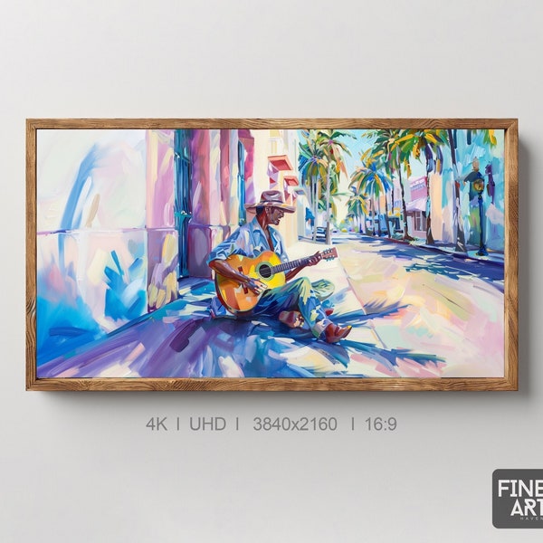 Tv art, street music, guitar, music, live music, playing music, Painting Samsung Frame TV Art, Art for TV, home Decor, Digital Download