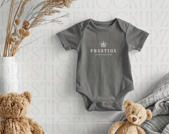 Grigio scuro Heather Baby Fine Jersey Tutina Mockups Baby Bodysuit Summer Mockup Babygrow Mockup 100B JPG Download digitale Lifestyle Mockup