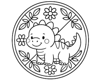 Dinosaur Mandala Coloring Page PDF | Dinosaur Coloring Page for Kids | Autism-Friendly | Instant Download A4 | Print & Color