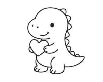 Dinosaur with Heart Coloring Page PDF | Dinosaur Coloring Page for Kids | Autism-Friendly | Instant Download A4 | Print & Color
