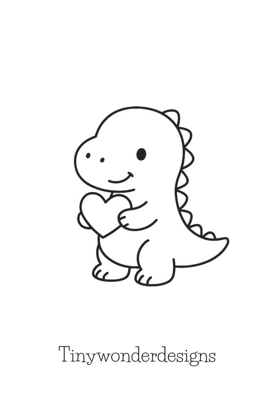 Dino mit Herz Ausmalbild PDF | Dinosaurier Malvorlage für Kinder | Autismusfreundlich | Sofort-Download A4 | Ausdrucken & Ausmalen
