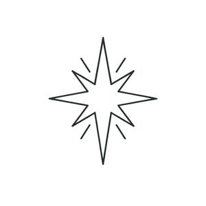 May include: A black and white line drawing of an eight-pointed starburst design. The star has sharp points and radiating lines. The text "Tinywonderdesigns" is printed below the star.