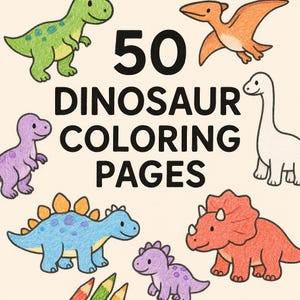 50 Autism-Friendly Dinosaur Coloring Pages for Kids – Instant PDF Download | Calm Dino Coloring Pages | Printable DIN A4 Coloring Pages image 1