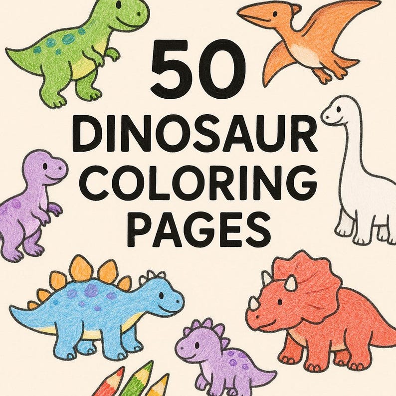 50 Autism-Friendly Dinosaur Coloring Pages for Kids – Instant PDF Download | Calm Dino Coloring Pages | Printable DIN A4 Coloring Pages image 1