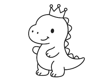 Dinosaur with Crown Coloring Page PDF | Dinosaur Coloring Page for Kids | Autism-Friendly | Instant Download A4 | Print & Color