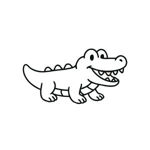 May include: A black and white cartoon illustration of a smiling alligator with visible teeth and four legs. The alligator has a row of spikes along its back. The text "Tinywonderdesigns" is below the alligator.