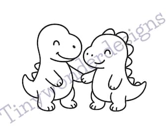 Dinosaur Friends Hand in Hand Coloring Page PDF | Dinosaur Coloring Page for Kids | Autism-Friendly | Instant Download A4 | Print & Color