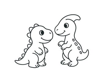 Pagina da colorare di due dinosauri in formato PDF | Pagina da colorare di dinosauri per bambini | Adatto a persone con autismo | Download immediato in formato A4 | Stampa e colora