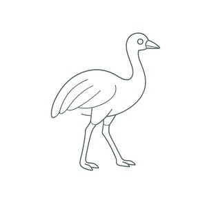 May include: A minimalist line drawing of a bird in a walking pose, with a long neck and beak. The bird is depicted in a simple, elegant style. The text "Tinywonderdesigns" is at the bottom.