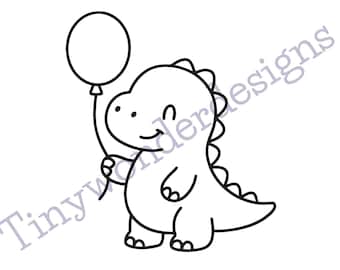Dinosauro con palloncino da colorare in PDF | Dinosauro da colorare per bambini | Adatto a persone con autismo | Download immediato in formato A4 | Stampa e colora