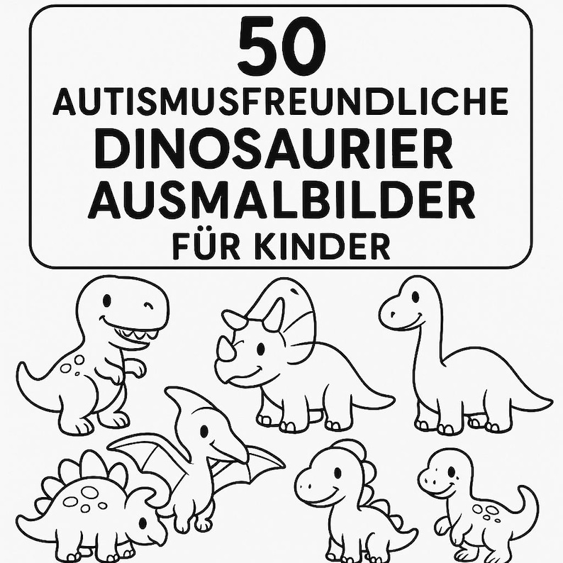 50 Autism-Friendly Dinosaur Coloring Pages for Kids – Instant PDF Download | Calm Dino Coloring Pages | Printable DIN A4 Coloring Pages image 2