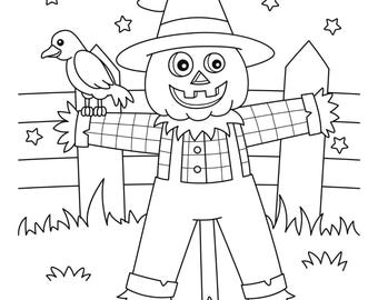 Halloween coloring page for children | Scarecrow doodle book | Halloween coloring pages to print & for tablet | Elementary school coloring book