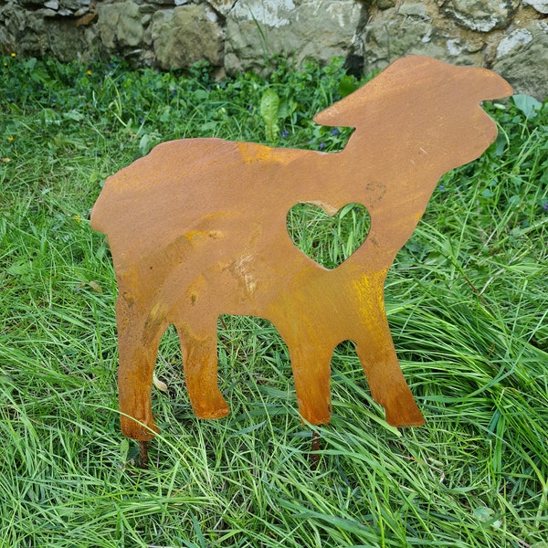 Lamm Lämmchen Osterlamm Ostern Tierfigur Gartendeko Edelrost Gartenkunst Rostkunst Dekorost Gartenstecker Petsign Roststecker