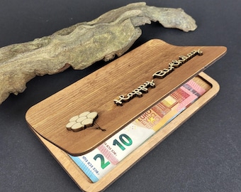 Coffret cadeau en bois | Carte d'argent | Carte en bois | Boîte en bois | Cadeau en espèces | Cadeau d'anniversaire | Un cadeau | Joyeux anniversaire