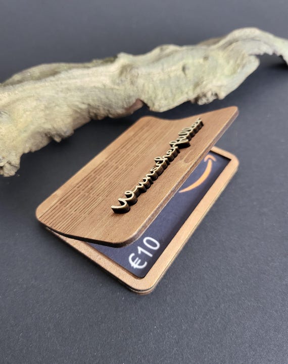 Holzbox für Gutscheinkarte – Wunscherfüller oder Happy Birthday | Geschenkbox aus Holz mit 3D Schriftzug