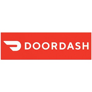 May include: A red rectangle with a white stylized wing and the text "DOORDASH" in white.