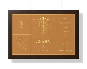 Poster dello zodiaco Gemelli: decorazione per la casa con astrologia, arte murale con simbolo dei gemelli