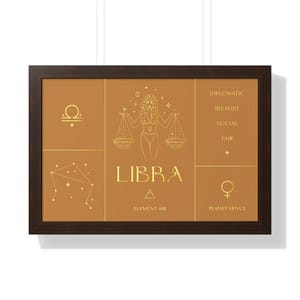 Libra Zodiac Sign Framed Poster, Astrology Wall Art, Libra Horoscope Print, Celestial Home Decor, Birthday Gift Idea