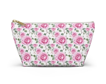 Roses Accessory Pouch, Floral Makeup Bag, Botanical Travel Organizer, Zippered Clutch, Small Cosmetic Case