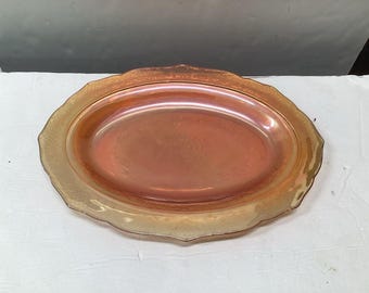 Vaso ovalado de cristal Federal vintage Normandie iridiscente color caléndula, 12-3/4 x 8-1/2