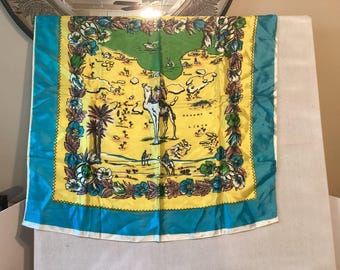 Bufanda vintage camello del desierto floral 34x33 multicolor