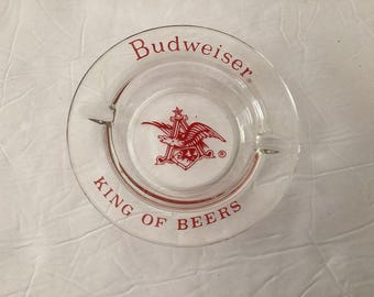 Cenicero vintage de Budweiser, rey de las cervezas, de cristal transparente, 5 pulgadas de diámetro