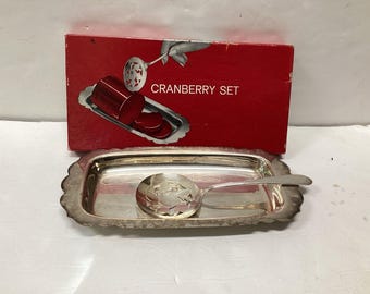 Juego de dos piezas color arándano, estilo vintage, de Rogers/International Silver Co., con caja original.