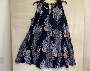 Vestido vintage nostálgico talla S, vestido de vuelo floral azul marino