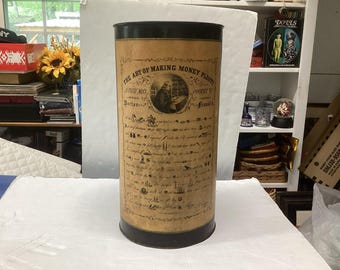 Paraguas antiguo / papelera de metal El arte de hacer dinero 18-1/4x9-1/4