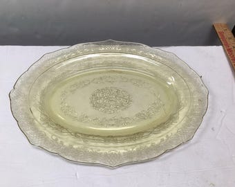 Plato ovalado de cristal Federal Glass estilo Normandie Bouquet, 11,5 x 8,5 cm, color ámbar (con un pequeño desconchón).