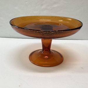 vintage amber glass pedestal stem round base 9 MCM