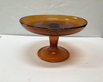 Pedestal de cristal ámbar vintage con base redonda, 9 MCM