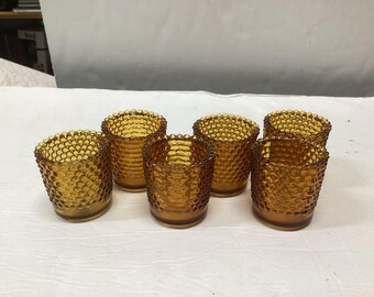 vintage amber glass hobnail votive candle holders set of 6