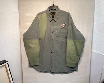 Camisa de caza vintage Browning para hombre, talla 2XL, color verde, con bordado de pájaro.