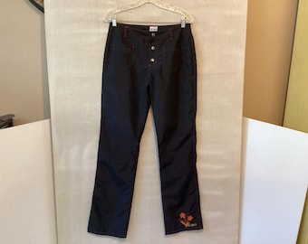 Pantalones OP vintage para mujer, talla 7, negros, de playa, ligeros, con estampado floral, color océano y Pacífico.