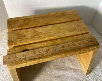 Vintage Handmade Wooden Step Stool | Rustic Primitive Farmhouse Stool | Small Child Bench Plant Stand Cabin Decor | Wood Foot Stool