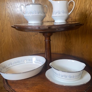 Vintage Noritake Marywood China Serving Set Cream Sugar, Gravy Boat w/ Underplate, Oval Serving Bowl Blue Floral Cottage Grandma Chic