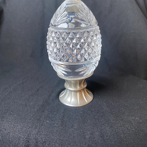 Vintage Crystal Egg Paperweight on Pewter Pedestal Base Made in France Cut Glass Egg Decor Ornate Crystal Accent European Collection