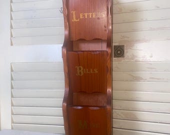 Vintage MCM Wood Mail Organizer: Retro Farmhouse Kitchen Cottagecore Grandmacore Decor