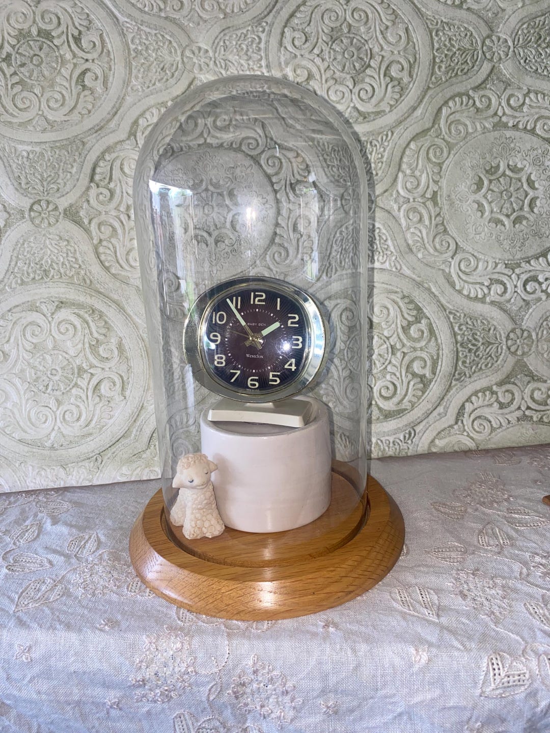 Vintage Glass Cloche Dome With Wood Base Large Display Bell Jar Rustic ...