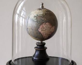 Vintage Globe Under Glass Cloche, Dark Academia Library Decor, Wood Base Accent