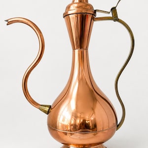 South African copper ewer, Vintage decorative copper coffee pot, 12 inch pitcher, brass toned handle vessel, mid century copper BOHO decor