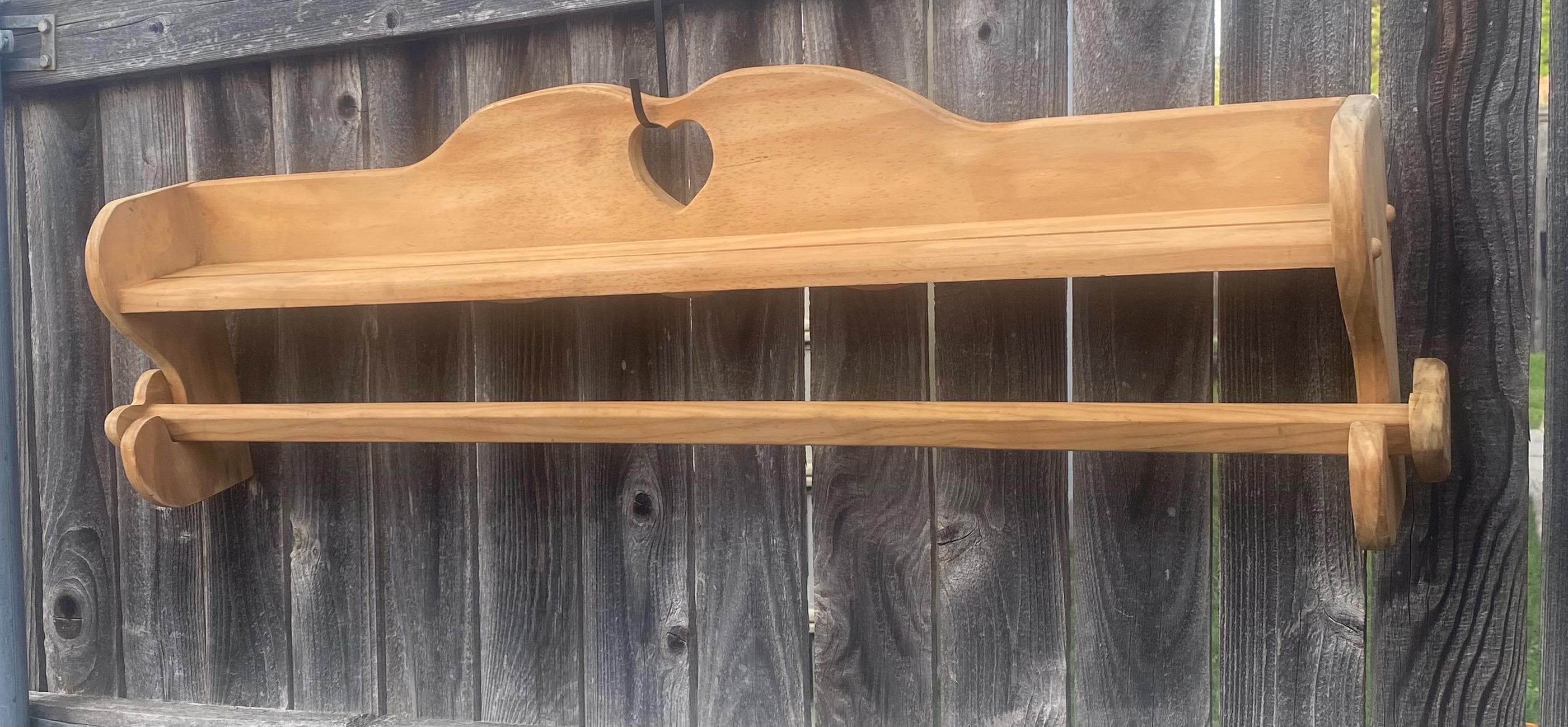 Vintage Wooden Quilt Rack Heart Cutout Shelf Wall Blanket Display